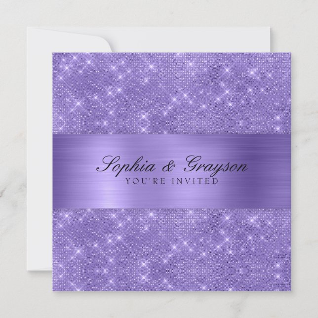 Shimmer Strip Purple Sparkle Wedding Invite (Front)