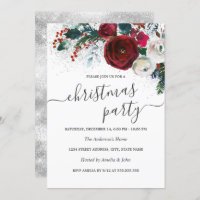 Shimmer White Silver Red Floral Christmas Party 