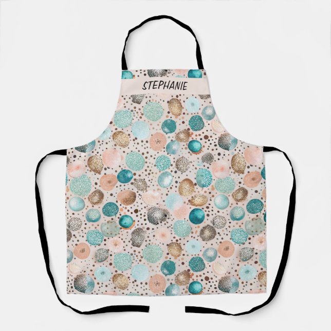 Shimmering Abstract Dot Pattern in Turquoise, Pink Apron (Front)