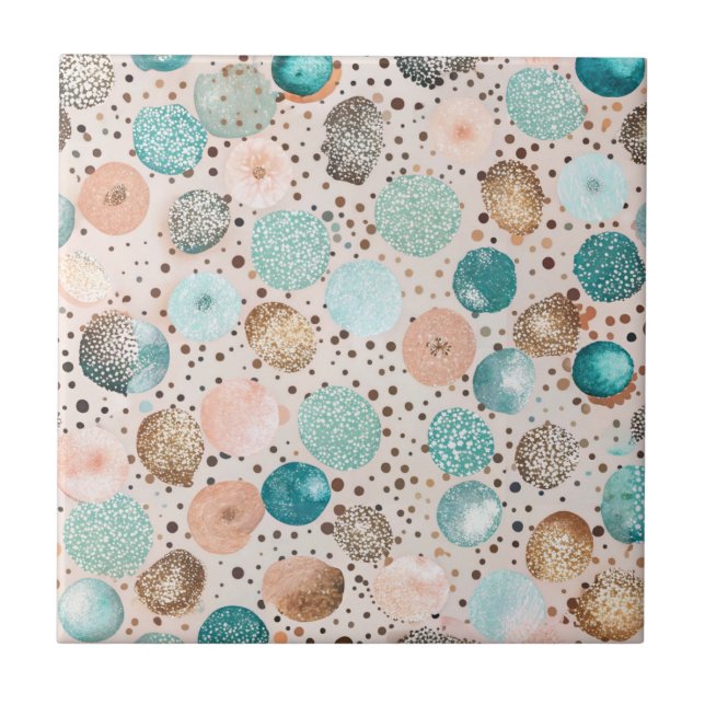 Shimmering Abstract Dot Pattern in Turquoise, Pink Ceramic Tile (Front)