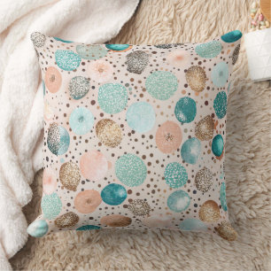 Shimmering Abstract Dot Pattern in Turquoise, Pink Cushion
