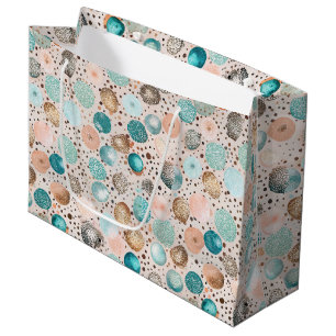 Shimmering Abstract Dot Pattern in Turquoise, Pink Large Gift Bag