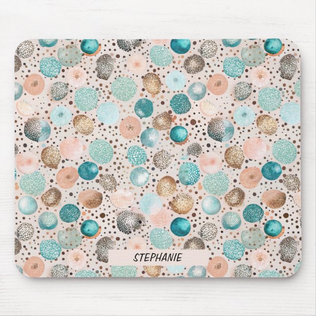 Shimmering Abstract Dot Pattern in Turquoise, Pink Mouse Pad (Front)