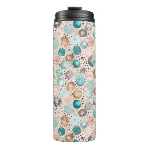 Shimmering Abstract Dot Pattern in Turquoise, Pink Thermal Tumbler