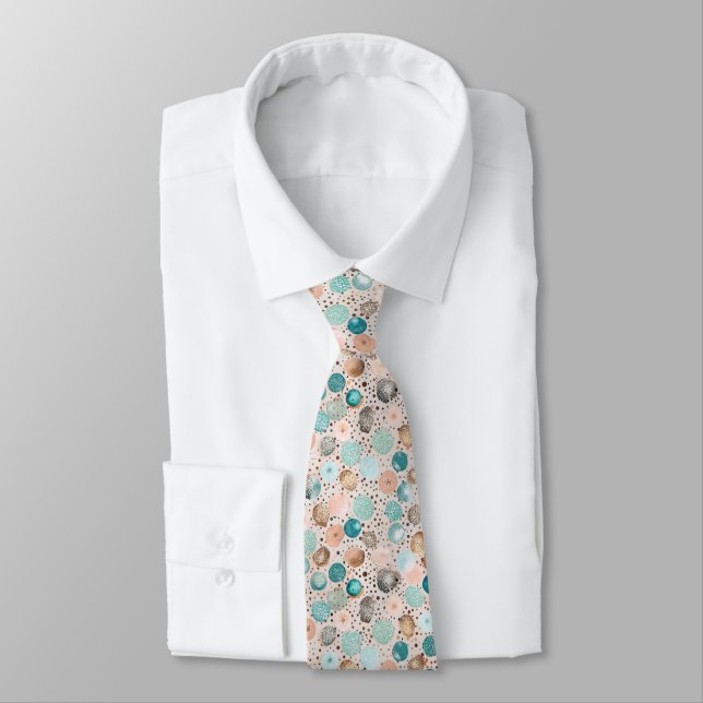 Shimmering Abstract Dot Pattern in Turquoise, Pink Tie (Tied)