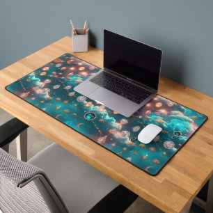 Shimmering Aquamarine Diamond Celestial Moon Desk Mat