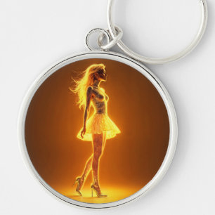 Shimmering beauty in stylish golden dress art key ring