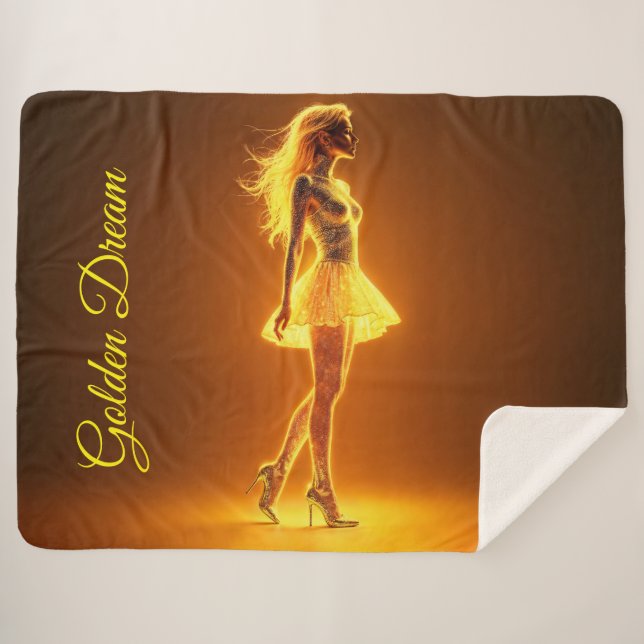 Shimmering beauty in stylish golden dress art sherpa blanket (Front (Horizontal))