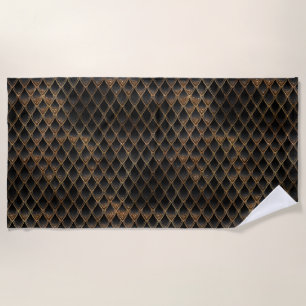 Shimmering Black & Gold Glitter Dragon Scales Beach Towel