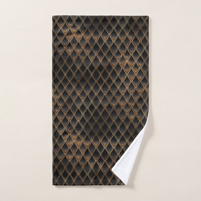 Shimmering Black & Gold Glitter Dragon Scales Hand Towel (Hand Towel)