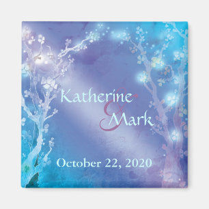 Shimmering Blue Artsy Wedding Save the Date Magnet