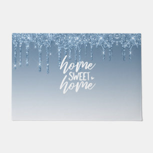 Shimmering Blue Dripping Glitter   Home Sweet Home Doormat