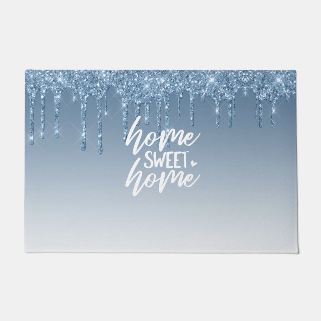 Shimmering Blue Dripping Glitter | Home Sweet Home Doormat (Front)
