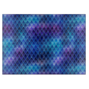 Shimmering Blue Ombre & Glitter Dragon Scales Cutting Board