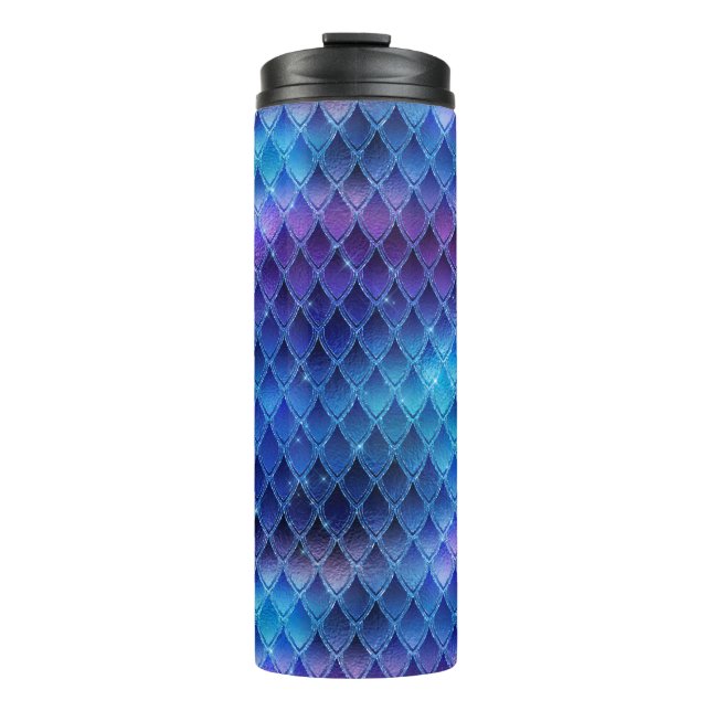 Shimmering Blue Ombre & Glitter Dragon Scales Thermal Tumbler (Front)