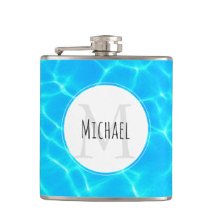 Shimmering Blue Pool Water Reflections Photo Hip Flask