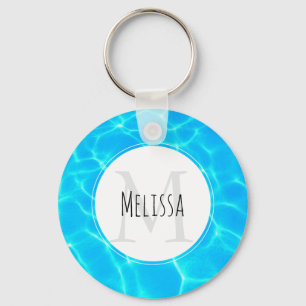 Shimmering Blue Pool Water Reflections Photo Key Ring