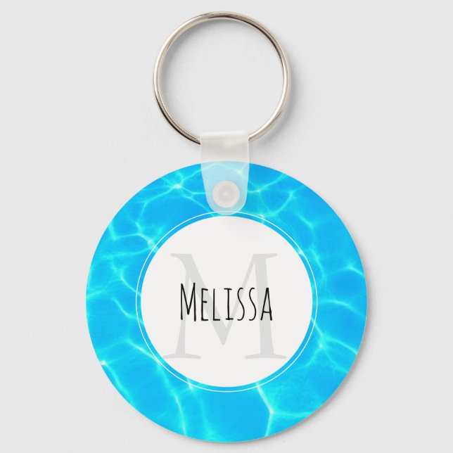 Shimmering Blue Pool Water Reflections Photo Key Ring (Front)