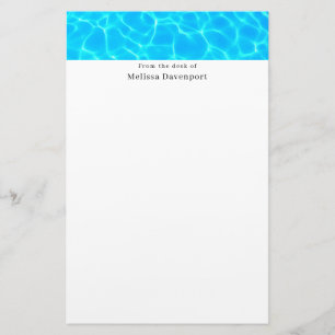 Shimmering Blue Pool Water Reflections Photo Stationery