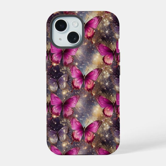 Shimmering Butterfly Elegance: A Delicate Pattern  iPhone 15 Case (Back)