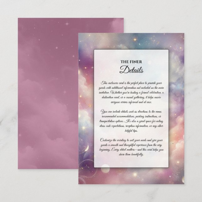 Shimmering Celestial Stardust Skies Wedding Enclosure Card (Front/Back)