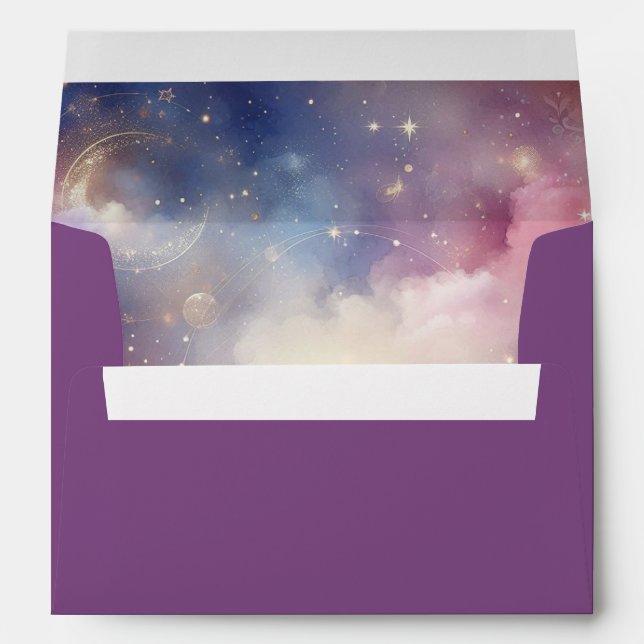 Shimmering Celestial Stardust Skies Wedding Envelope (Back (Bottom))
