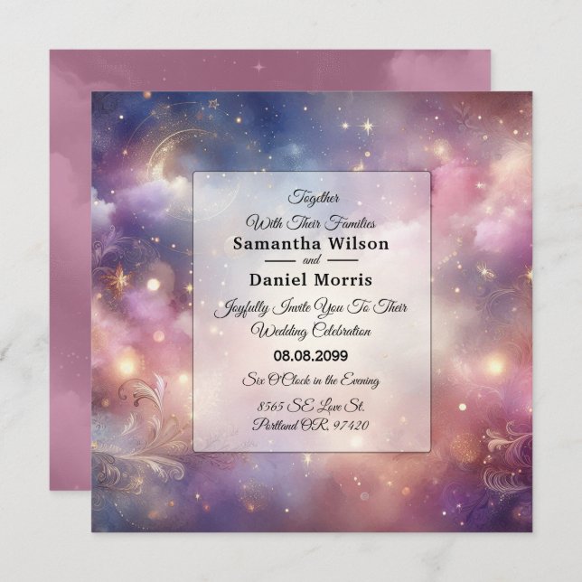 Shimmering Celestial Stardust Skies Wedding Invitation (Front/Back)