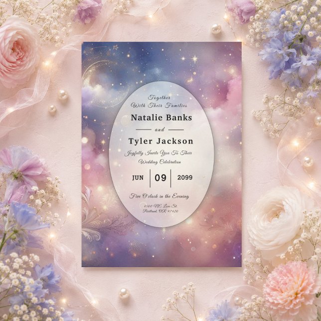 Shimmering Celestial Stardust Skies Wedding Invitation (Creator Uploaded)