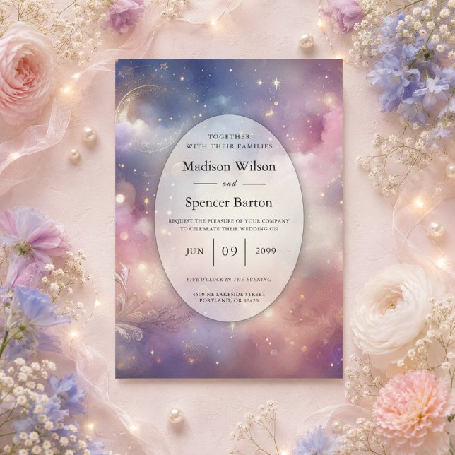Shimmering Celestial Stardust Skies Wedding Invitation (Creator Uploaded)