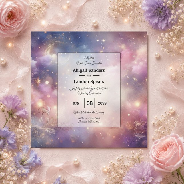 Shimmering Celestial Stardust Skies Wedding Invitation (Creator Uploaded)