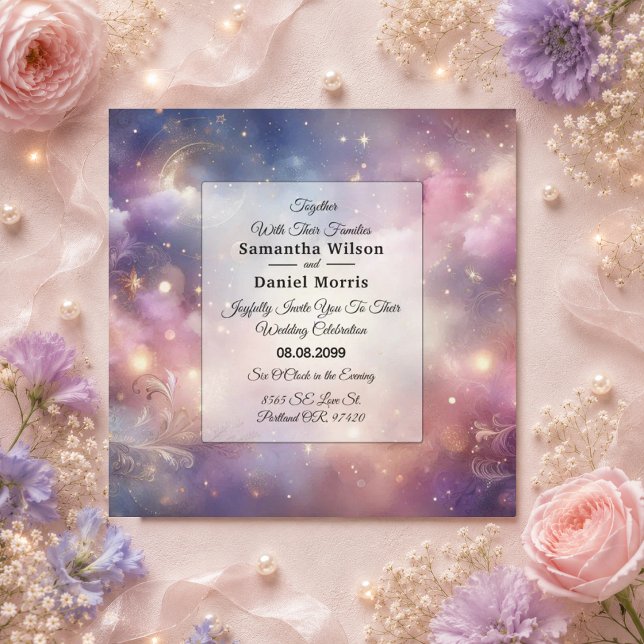 Shimmering Celestial Stardust Skies Wedding Invitation (Creator Uploaded)