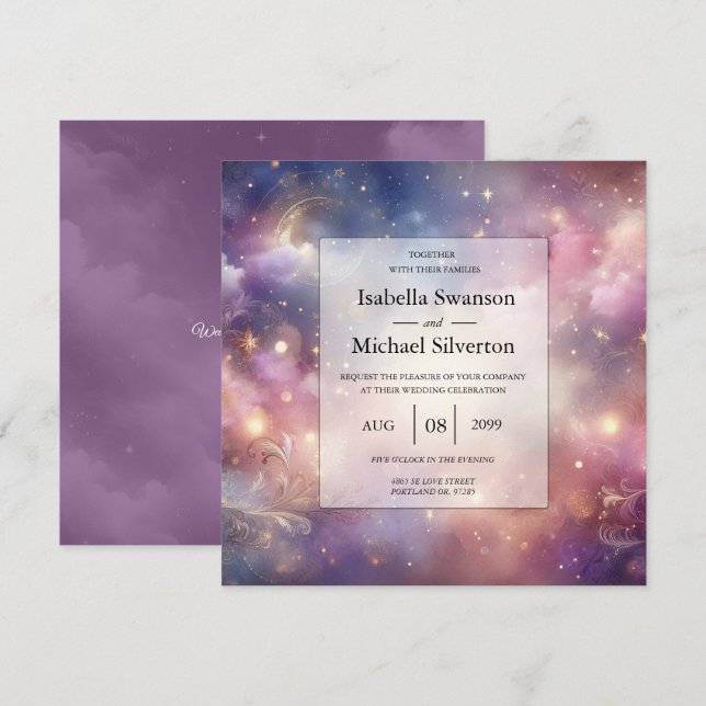Shimmering Celestial Stardust Skies Wedding Invitation (Front/Back)