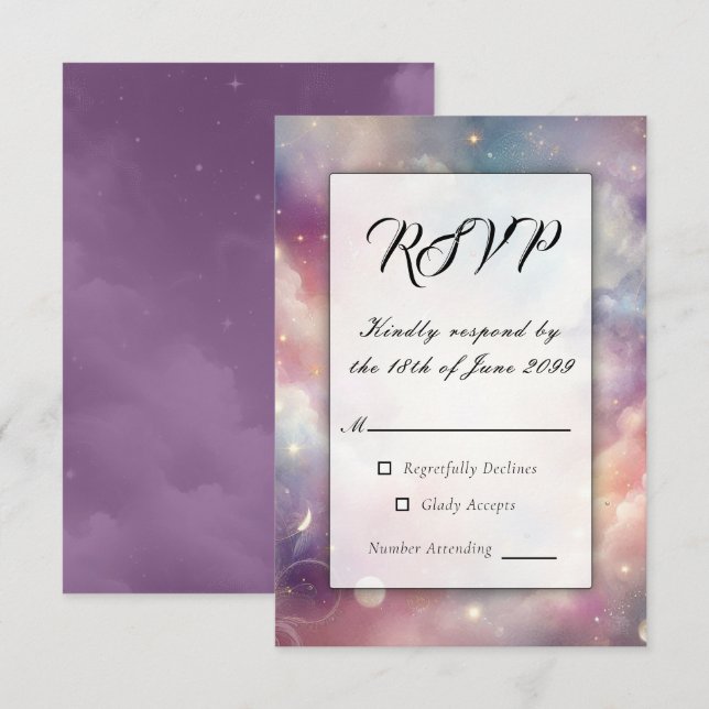 Shimmering Celestial Stardust Skies Wedding RSVP Card (Front/Back)