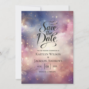 Shimmering Celestial Stardust Skies Wedding Save The Date