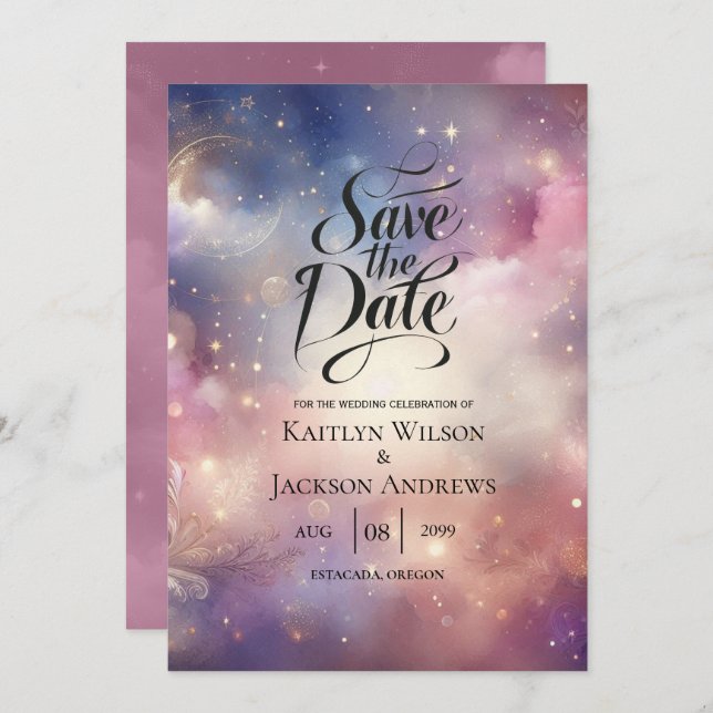 Shimmering Celestial Stardust Skies Wedding Save The Date (Front/Back)