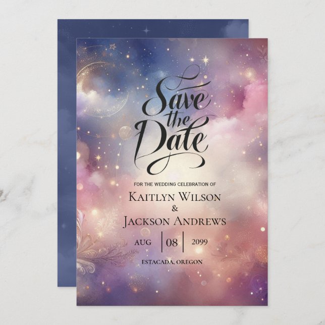 Shimmering Celestial Stardust Skies Wedding Save The Date (Front/Back)