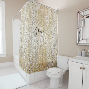 Shimmering Champagne Sparkling Modern Monogram Shower Curtain