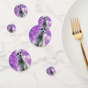 Shimmering Charm: Meerkat on Pink Bokeh Background Confetti