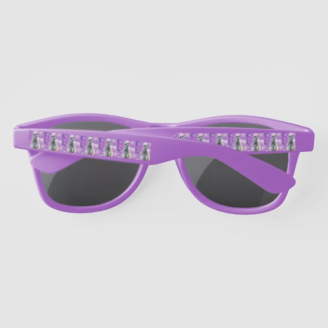 Shimmering Charm: Meerkat on Pink Bokeh Background Sunglasses (Back)