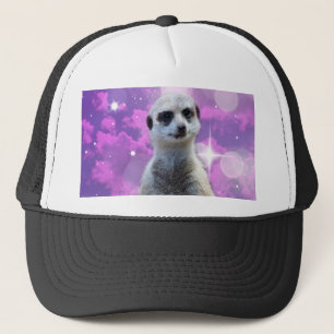 Shimmering Charm: Meerkat on Pink Bokeh Background Trucker Hat