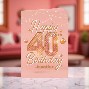 Shimmering Chic Blush Pink and Gold 40th Birthday Card