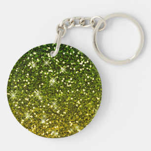 Shimmering Dark Green Gold Glitters Key Ring