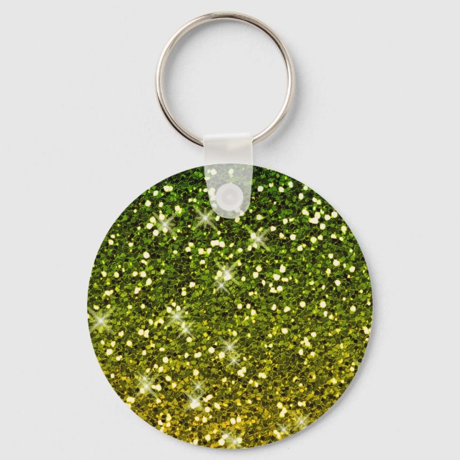 Shimmering Dark Green Gold Glitters Key Ring (Front)
