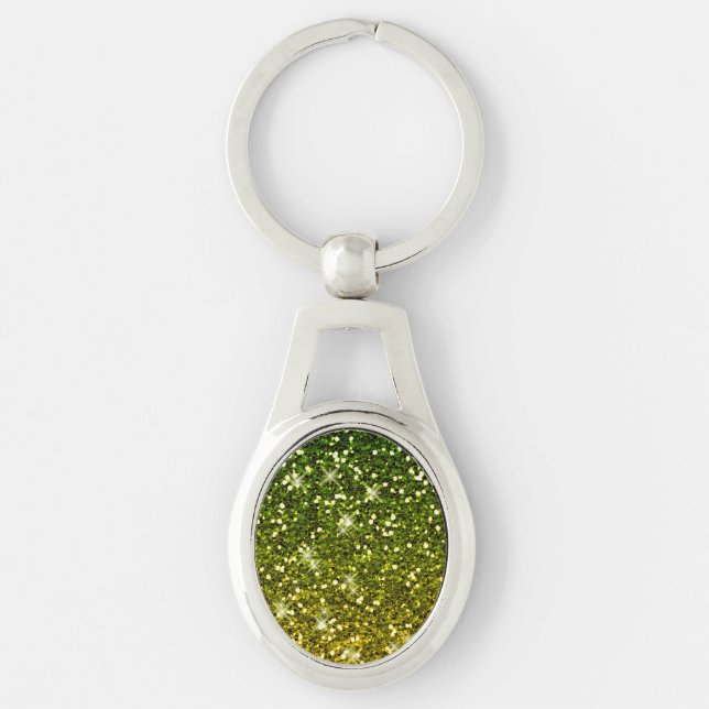 Shimmering Dark Green Gold Glitters Key Ring (Front)