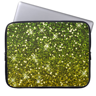 Shimmering Dark Green Gold Glitters Laptop Sleeve