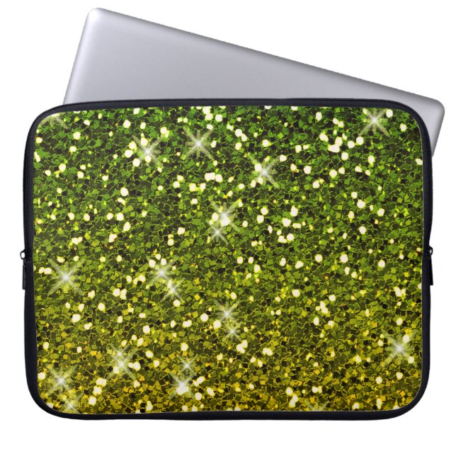 Shimmering Dark Green Gold Glitters Laptop Sleeve (Front)