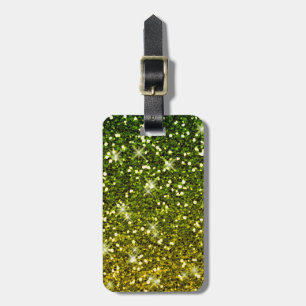 Shimmering Dark Green Gold Glitters Luggage Tag