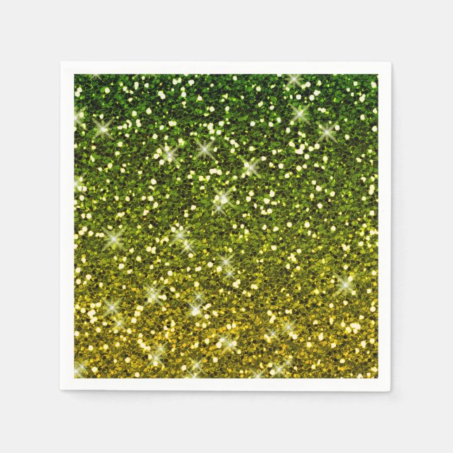 Shimmering Dark Green Gold Glitters Napkin (Front)