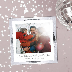Shimmering Disco Ball Snowflake Family Christmas  Holiday Card