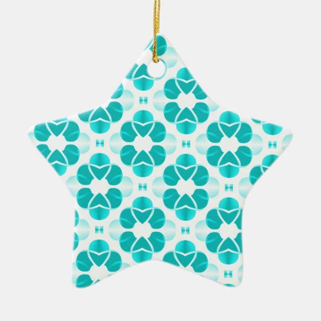 Shimmering Glam Star Ornament, Teal Ceramic Ornament (Front)